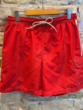 Men's Red Swim Trunks - Elastic Waist with Drawstring